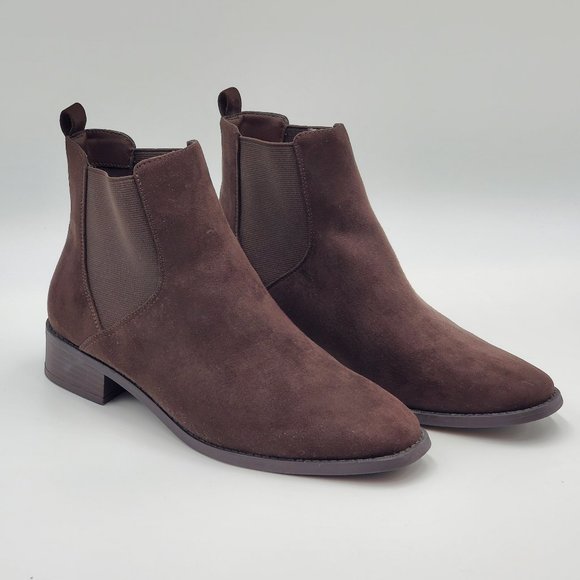 Ann Taylor LOFT Outlet Chelsea Chocolate Brown Suede-like Bootie - Picture 2 of 15